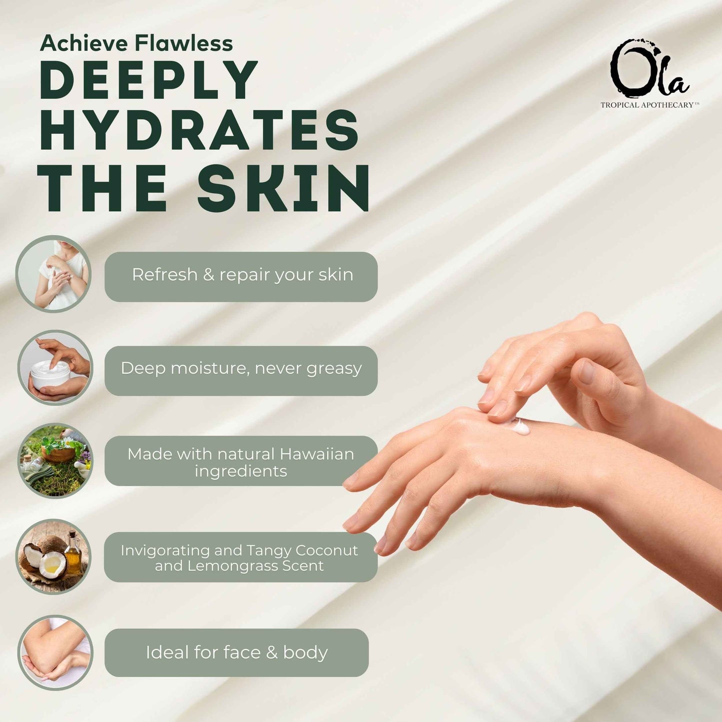 OLA TROPICAL APOTHECARY Coconut Body Lotion with Pure Tropical Oils and Plant Extracts - 8 fl oz