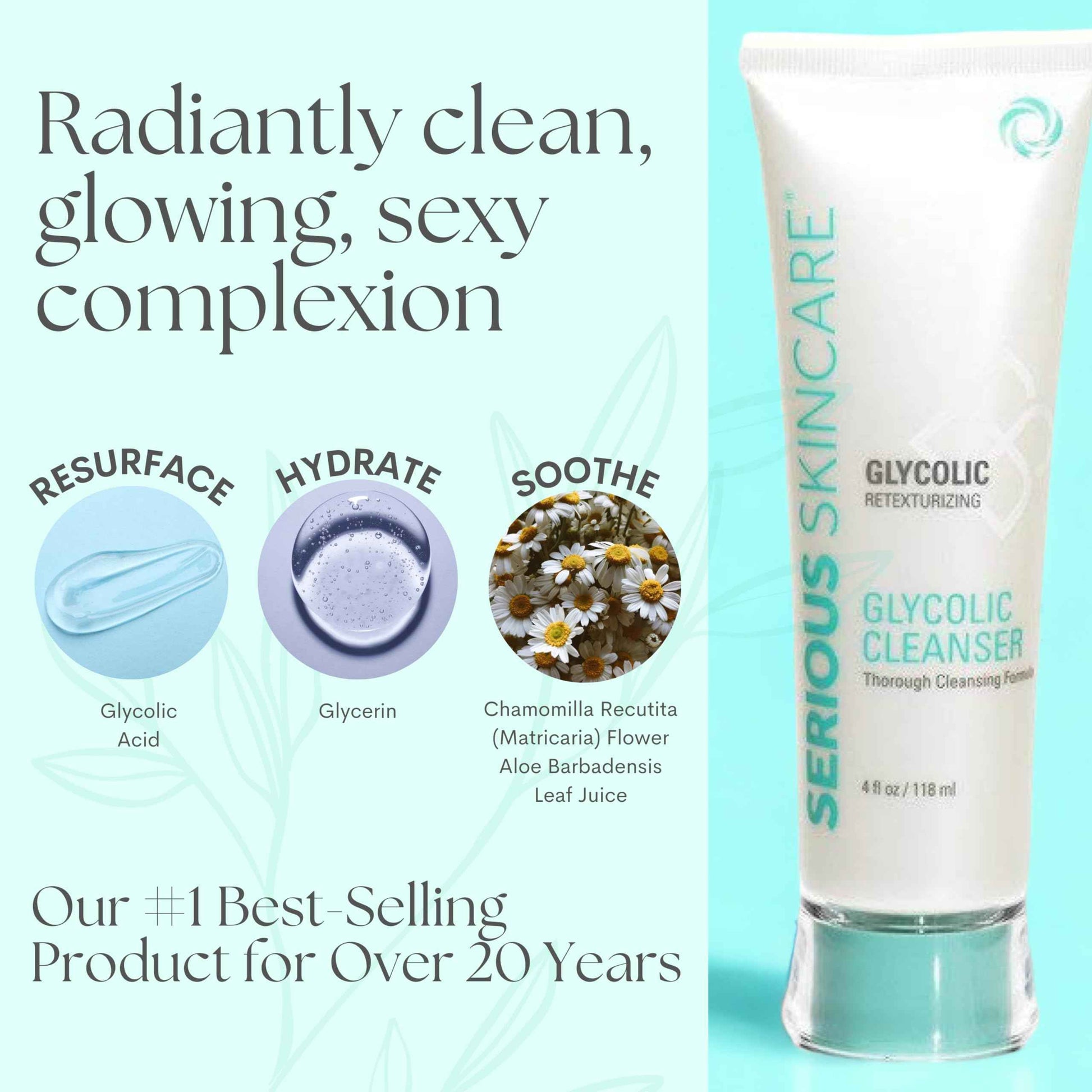 Serious Skincare Glycolic Cleanser - Daily Non-Drying Exfoliating Face Wash - 10% Glycolic Acid - Deep Pore Purifying - Removes Blackheads, Makeup & Impurities 4 Fl. Oz.