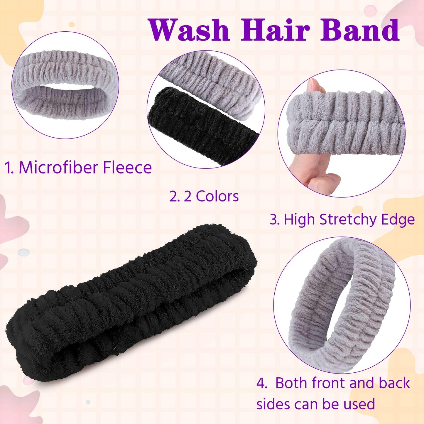 YGQQOY Spa Headband, Makeup Headband for Washing Face,Hair Bands Men,Black and Grey