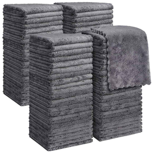 Orighty Washcloths 96 Pack, Ultra Soft Face Cloths 12 x 12 inch, Absorbent & Quick Drying Coral Velvet Washcloth Bulk, Multi-Purpose Face Cloth for Household, Cleansing and Sport (Grey)