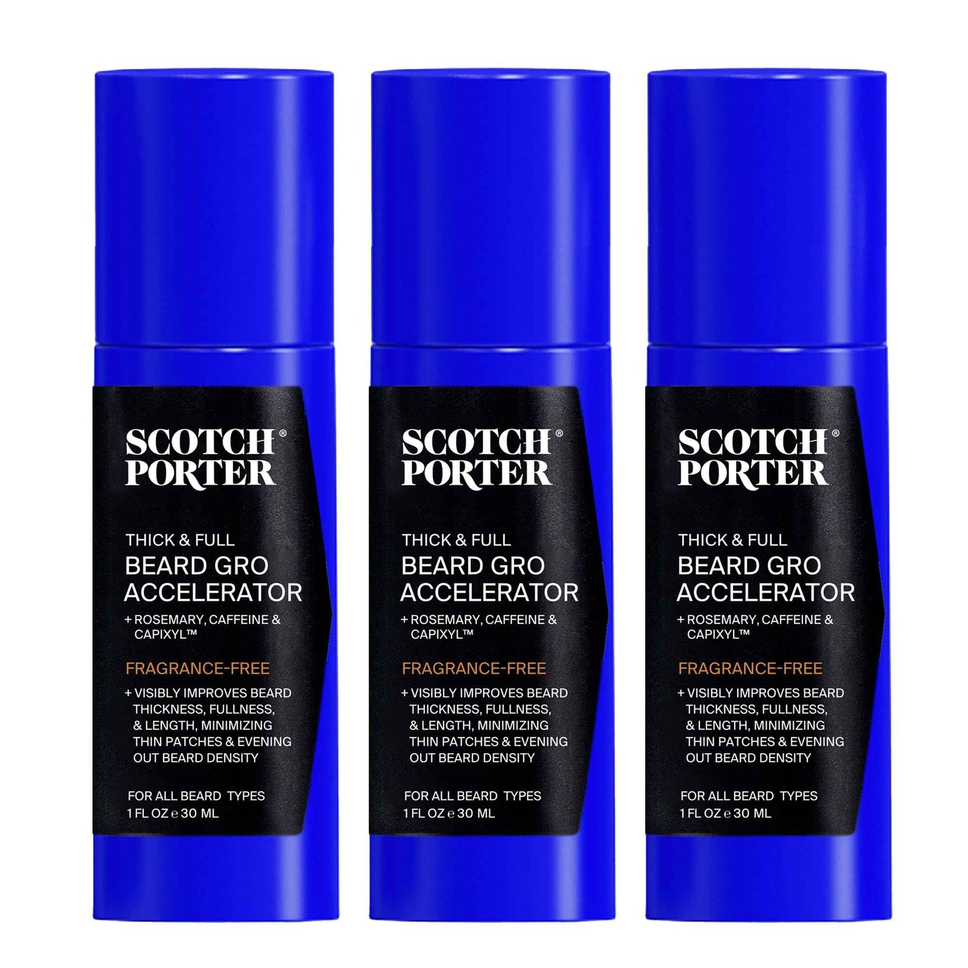 Scotch Porter Thick & Full Beard Gro Accelerator with Caffeine & Rosemary – Stimulates & Strengthens Hair Follicles – 3-Pack, 3* 1oz