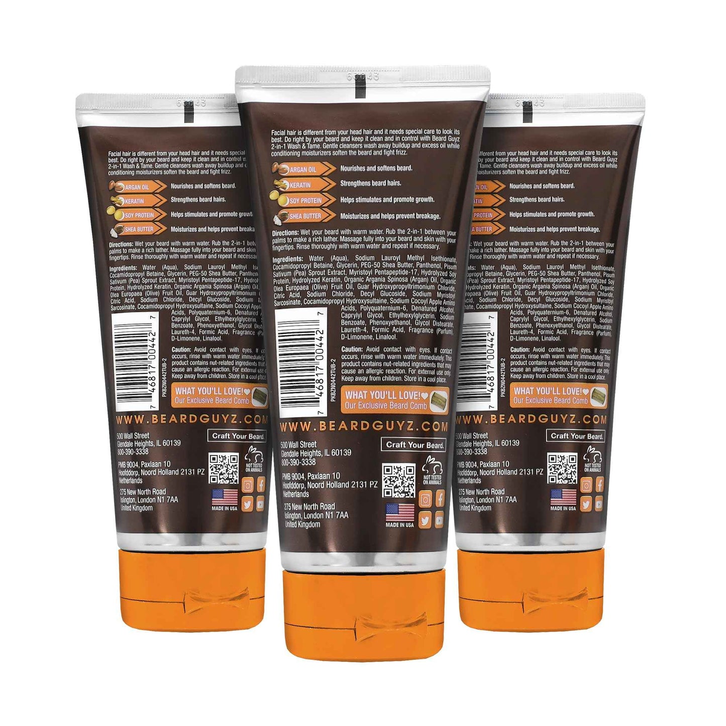 Beard Guyz 2-in-1 Beard Wash and Conditioner, Deep Cleansing Beard Shampoo for Men, Softening & Taming Formula – 6.7 oz (Pack of 3)