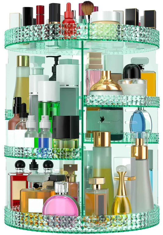 HEMTROY 360 Degree Rotating Makeup Organizer, Extra Large Capacity Organizador De Maquillaje, Removable DIY 7 Layers Cosmetics Organizer, Acrylic Perfume Organizer for Vanity Countertop (Green)