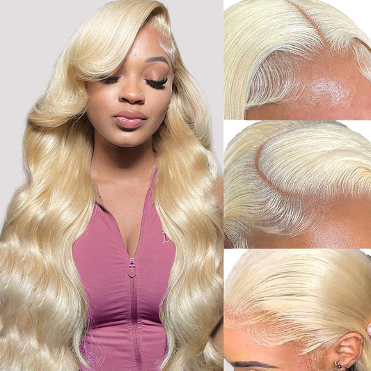 613 Lace Front Wig Human Hair Body Wave Lace Front Wigs Human Hair 13x4 HD Transparent Blonde Lace Front Wigs Human Hair Pre Plucked Guleless 613 Blonde Wig Human Hair 24 Inch 180% Density