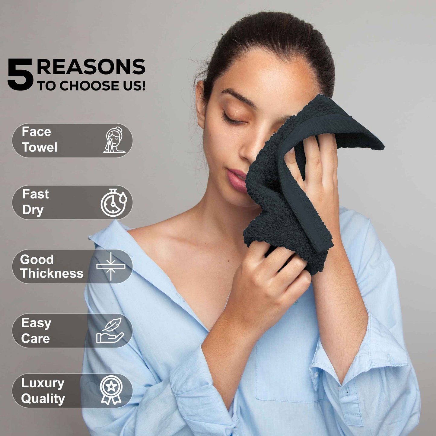 GOLD TEXTILES 100% Cotton Washcloth - 12 Pack | 13x13 inches | Grey - Ultra Soft, Highly Absorbent, Long Lasting and Quick Drying - Hotel & Spa Collection Cool Feel Fingertip Towels (12, Grey)