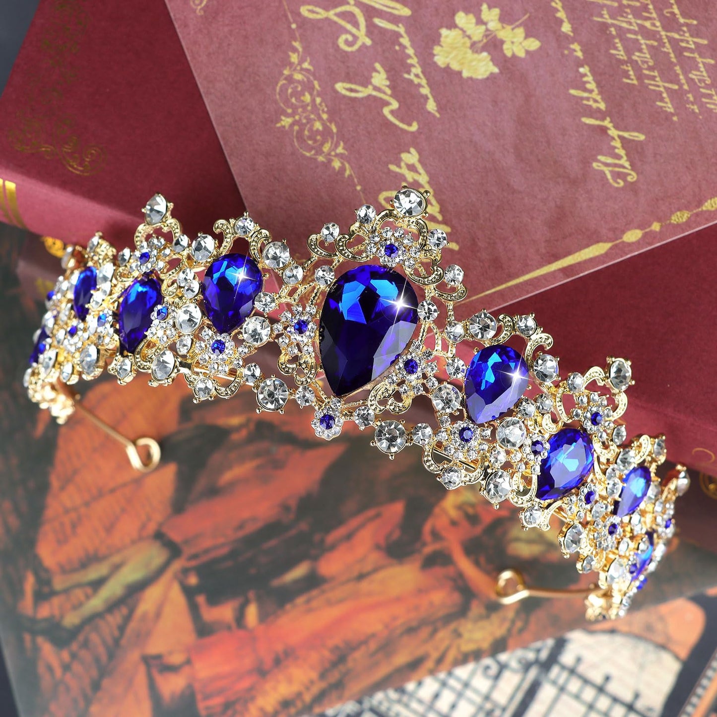 CIEHER Crowns for Women, Blue Queen Crown, Elegant Princess Royal Crown, Tiaras and Crowns for Women Girls,Hair Accessories for Birthday Party Pageant Prom Halloween Costume