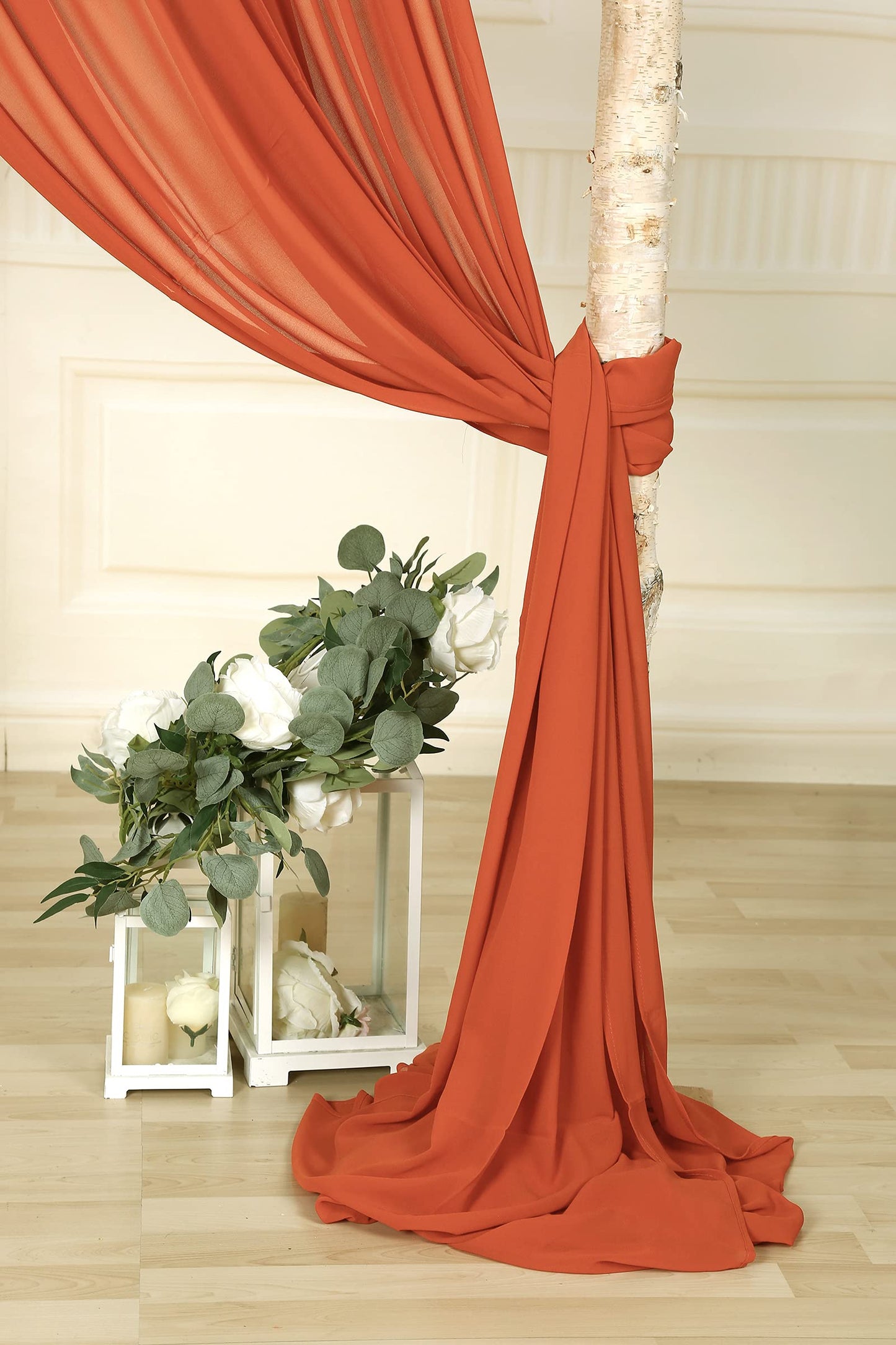 SHERWAY 2 Panels Extra Long 24Ft Chiffon Wedding Arch Drapes, Party Reception Backdrop Ceremony Swag Decoration (Burnt Orange & Burnt Orange)