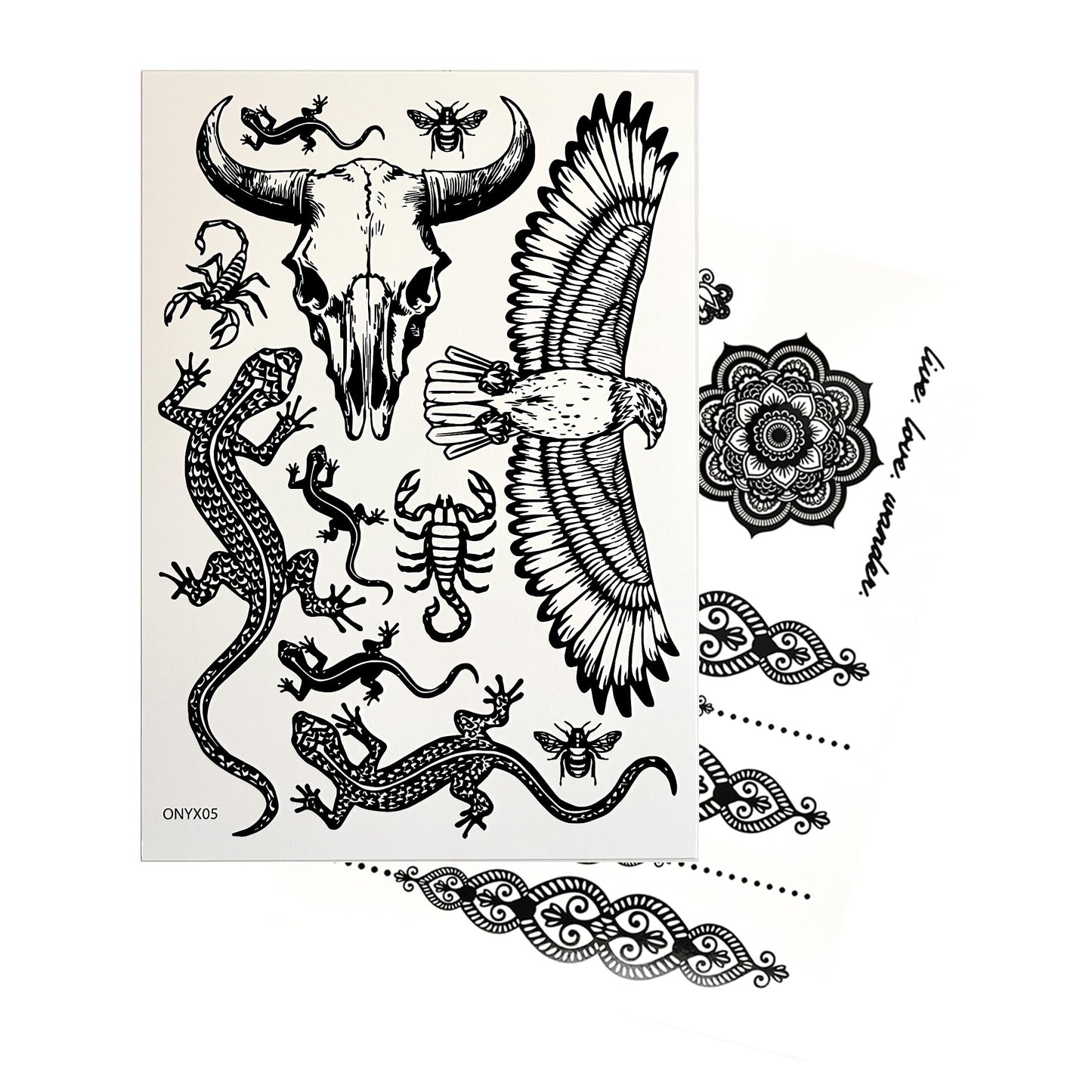 Temporary Tattoos for Adult Women - 2 Sheets Hawk lizard Gecko Bug Scorpion Skull Cow Buffalo Bison Adults Tattoo