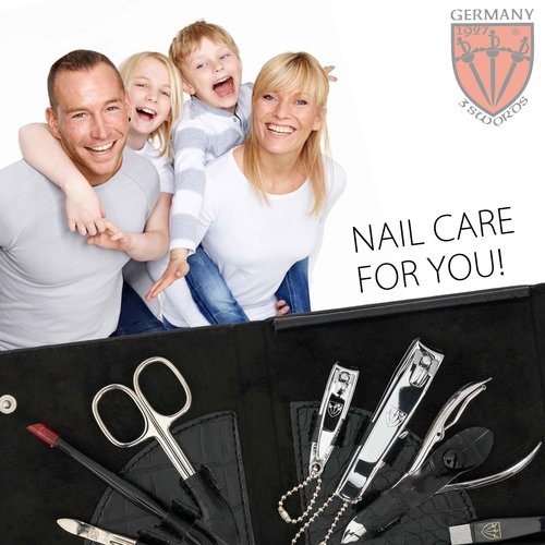 3 Swords Germany - brand quality 7 piece manicure pedicure grooming kit set for professional finger & toe nail care scissors clipper fashion leather case in gift box, Made by 3 Swords (84322)