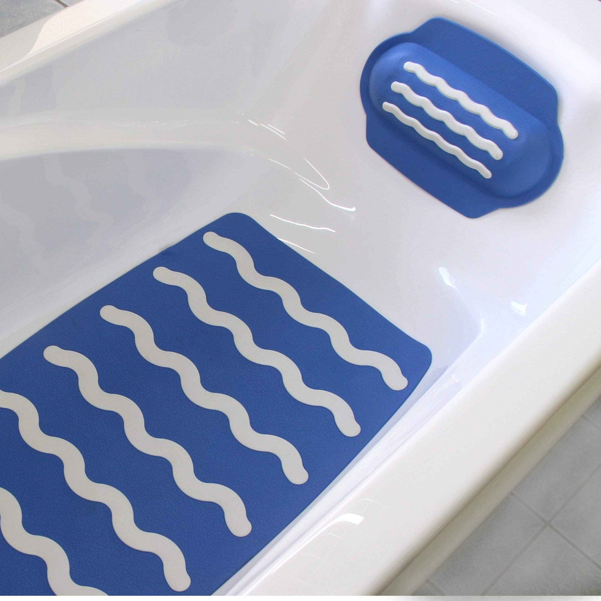 SafeLand Patented Non-Slip Bath Headrest, Pillow, Eco-Friendly, Non-PVC, Color Combo, Machine Washable, Comfortable, Soft, with Powerful Gripping Suction Cups, 13x8.5x1.4 Inch, Wave