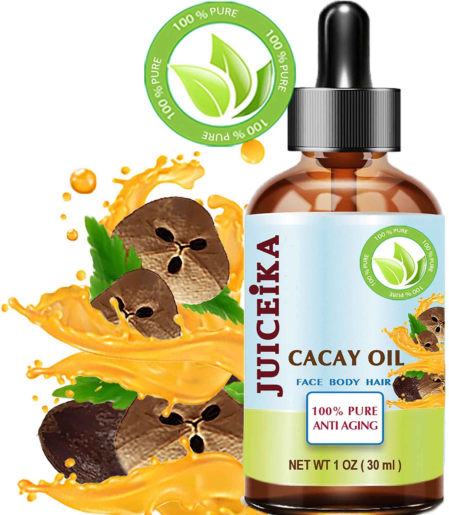 Juiceika CACAY OIL 100% Pure Natural Virgin Unrefined Cold-Pressed Carrier Oil 1 Fl oz 30 ml For Face, Skin, Body, Hair, Lip, Nails