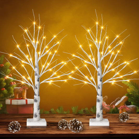 Set of 2- FastDeng Birch Tree Lighted, 2FT 36 LED Warm White Lights, Battery Powered Timing Tabletop Bonsai Tree Light for Home Bedroom Holiday Wedding Party Indoor Decoration