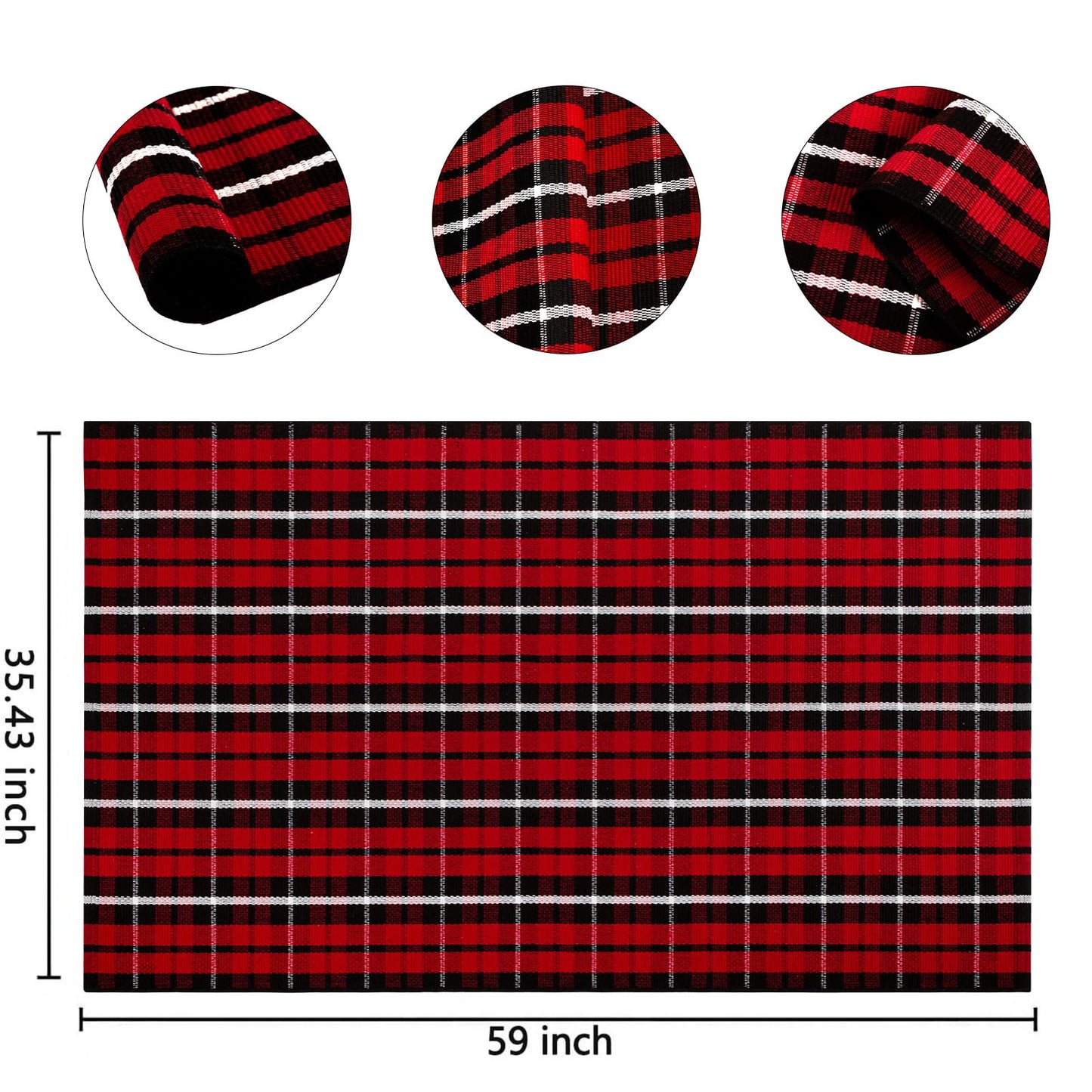 Christmas Checkered Outdoor Rugs 3' x 5'Red Black Buffalo Plaid Front Porch Rug Hand-Woven Machine Washable Indoor/Outdoor Layered Door Mats for Entryway/Bedroom/Outdoor