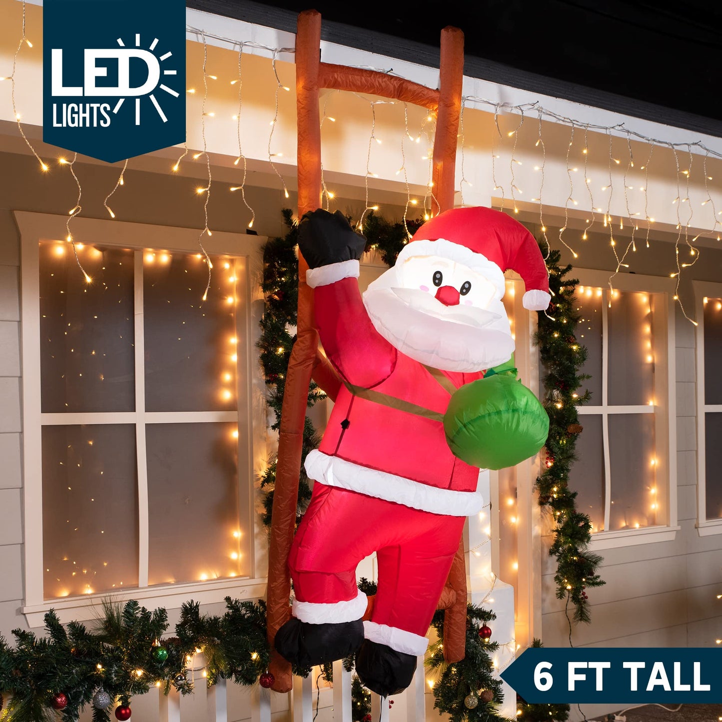 Joiedomi 6 FT Christmas Inflatable Climbing Santa, Hanging Inflatable Christmas Yard Decorations with Build-in LEDs, Blow Up Inflatables for Xmas Party Indoor, Outdoor, Yard, Garden, Lawn Décor