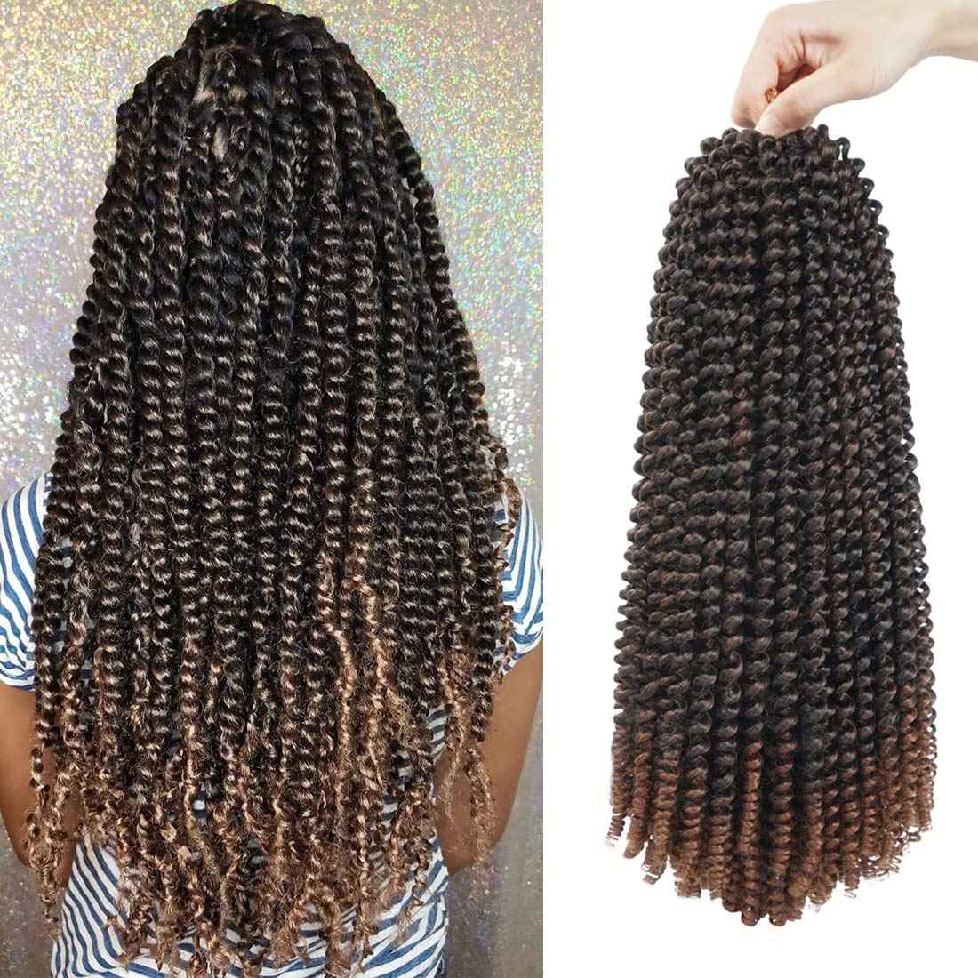 16 inch Spring Twist Crochet Braids Hair for Butterfly Locs Bomb Twist Crochet Hair Beyond Beauty Ombre Colors Synthetic Fluffy Hair Extension 3 Packs (16 Inch, M1B 30)