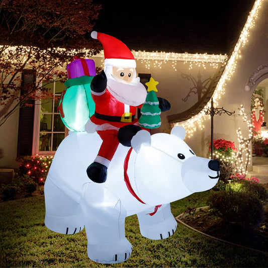 DR.DUDU 6 Ft Christmas Inflatable Santa Claus with Polar Bear and Christmas Tree, Build-in LED Lights Blow up Xmas Inflatables Decoration for Yard Garden Lawn Holiday Party