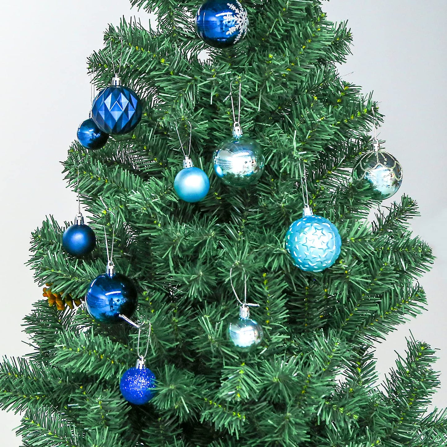 DomeStar 100PCS Shatterproof Blue Christmas Ornament Set - Glitter Balls for Tree Decor and Wreaths