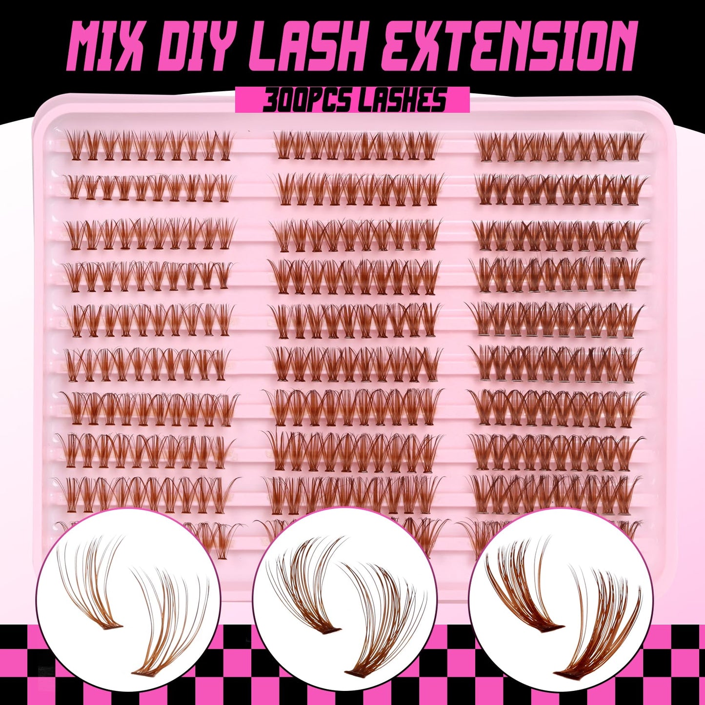 Veleasha Brown Lash Clusters Wispy Individual Lashes 30D+40D+50D Fluffy Brown Clusters Lashes Eyelash Clusters DIY Eyelash Extension at Home Pestañas Pelo a Pelo (30D+40D+50D, 300PCS)