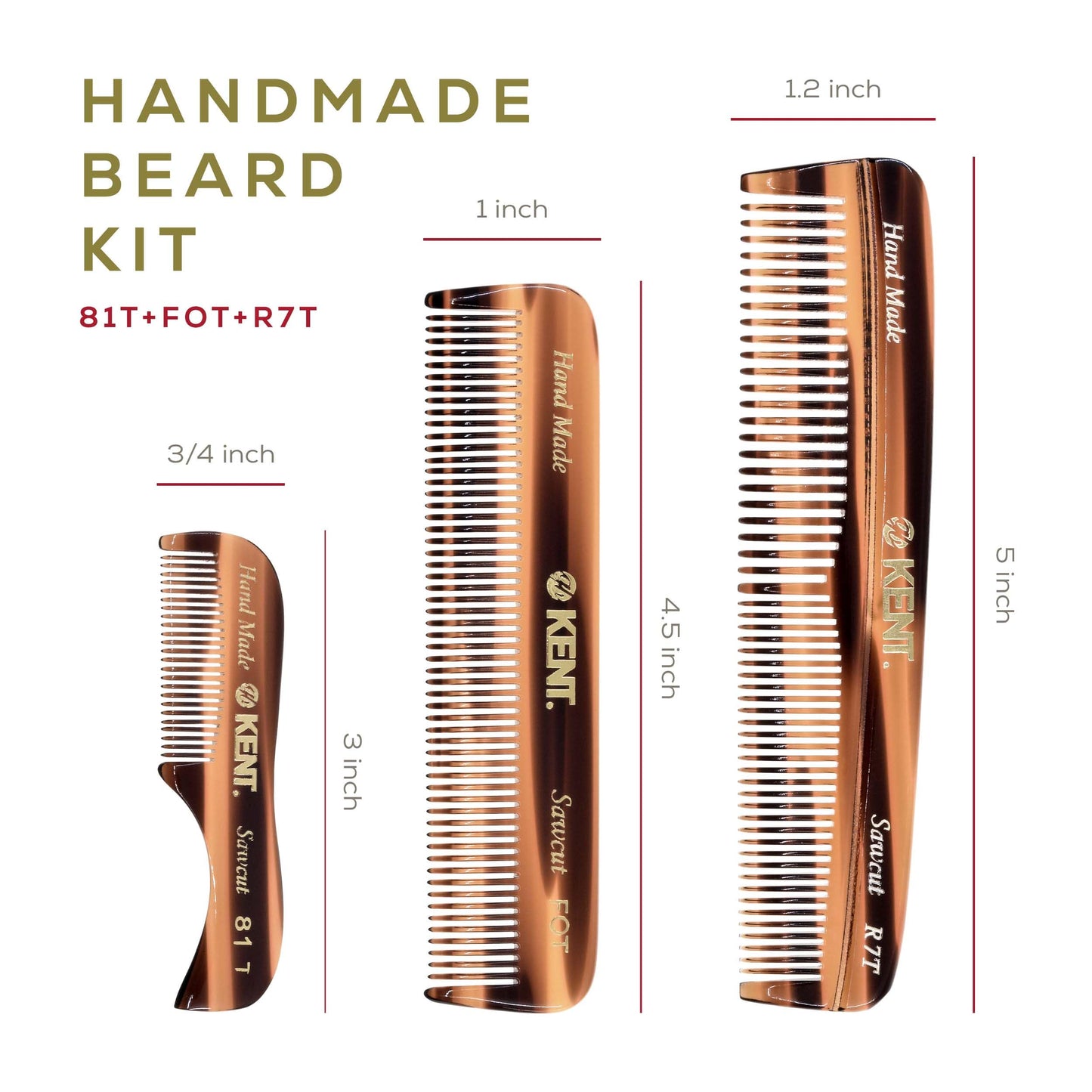 Kent Combs for Men Beard Comb Set, Pocket Comb Beard Kit for Men for Travel and Home Care, Mustache Comb for Men, Mini Comb Beard Combs for Mens Grooming, Handmade Kent Comb Mens Beard Grooming Set