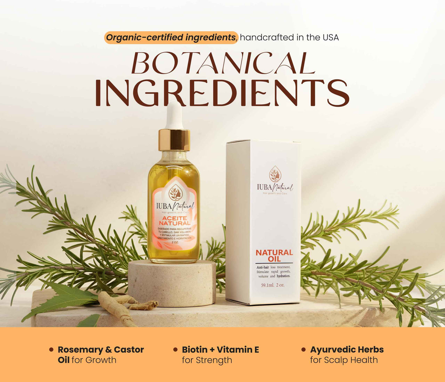 IUBA NATURAL HAIR GROWTH AND CARE Organic Scalp & Hair Oil – Natural hair oil for hair growth and repair – Strengthening hair treatment oil for women & men – Dry scalp solution 2 oz