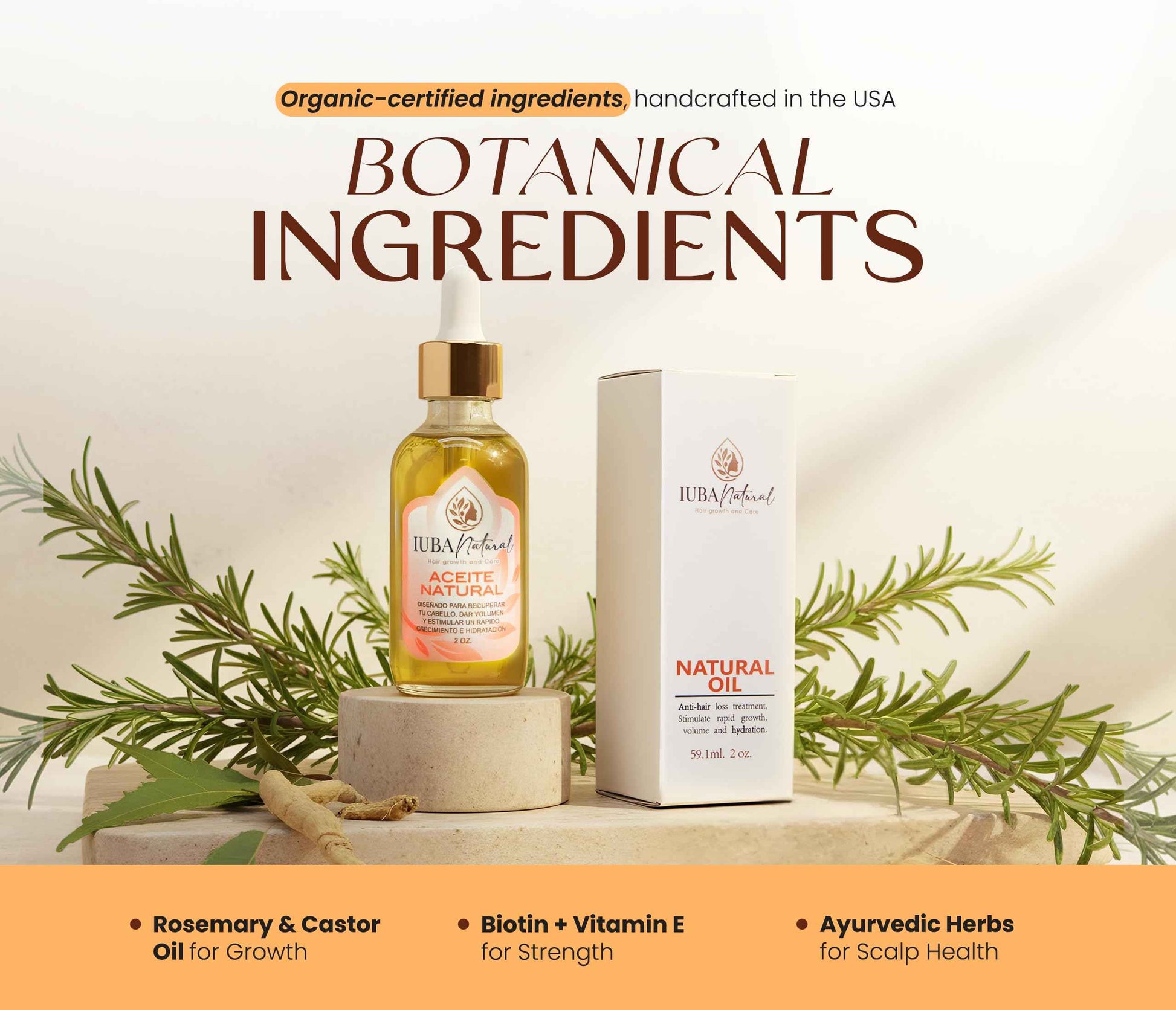 IUBA NATURAL HAIR GROWTH AND CARE Organic Scalp & Hair Oil – Natural hair oil for hair growth and repair – Strengthening hair treatment oil for women & men – Dry scalp solution 2 oz