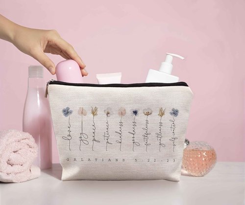 Uinwk Bible Verse Christian Makeup Bag - Scripture Galatians 5:22-23 Love Joy Peace Positive Kindness Cosmetic Bag - Christian Gifts for Women