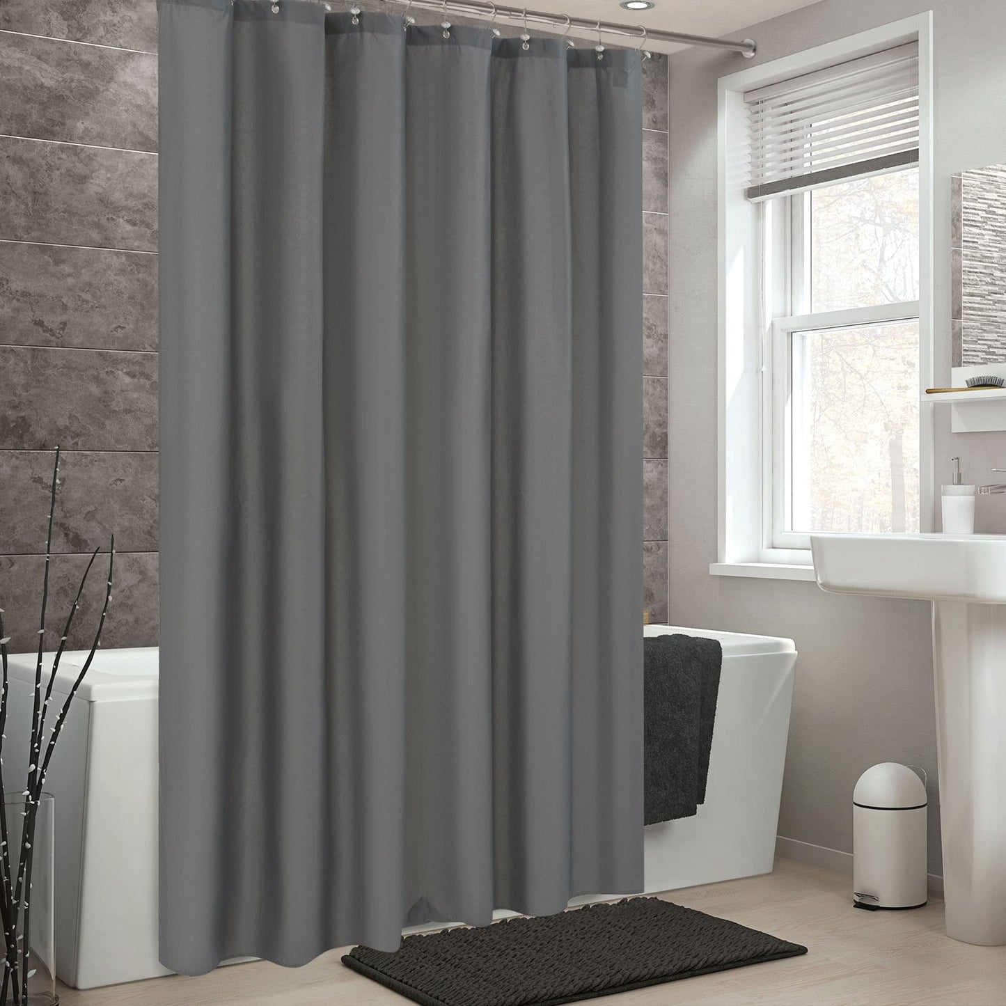 ALYVIA SPRING Waterproof Fabric Shower Curtain Liner - Soft & Light-Weight Cloth Shower Liner, 3 Bottom Magnets, Hotel Quality & Machine Washable - Standard Size 72x72, Dark Gray