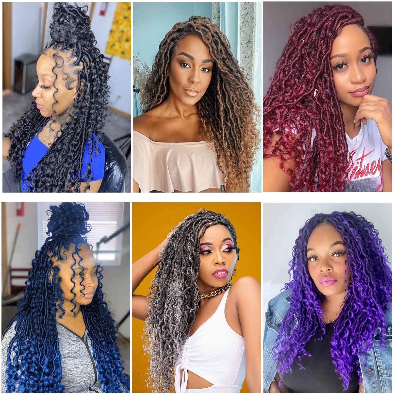 Purple Boho Goddess Locs Crochet Hair 8 Packs 22 inch River Locs Crochet Hair Boho Faux Locs Crochet Braids with Curly Ends(T1B/Purple#)