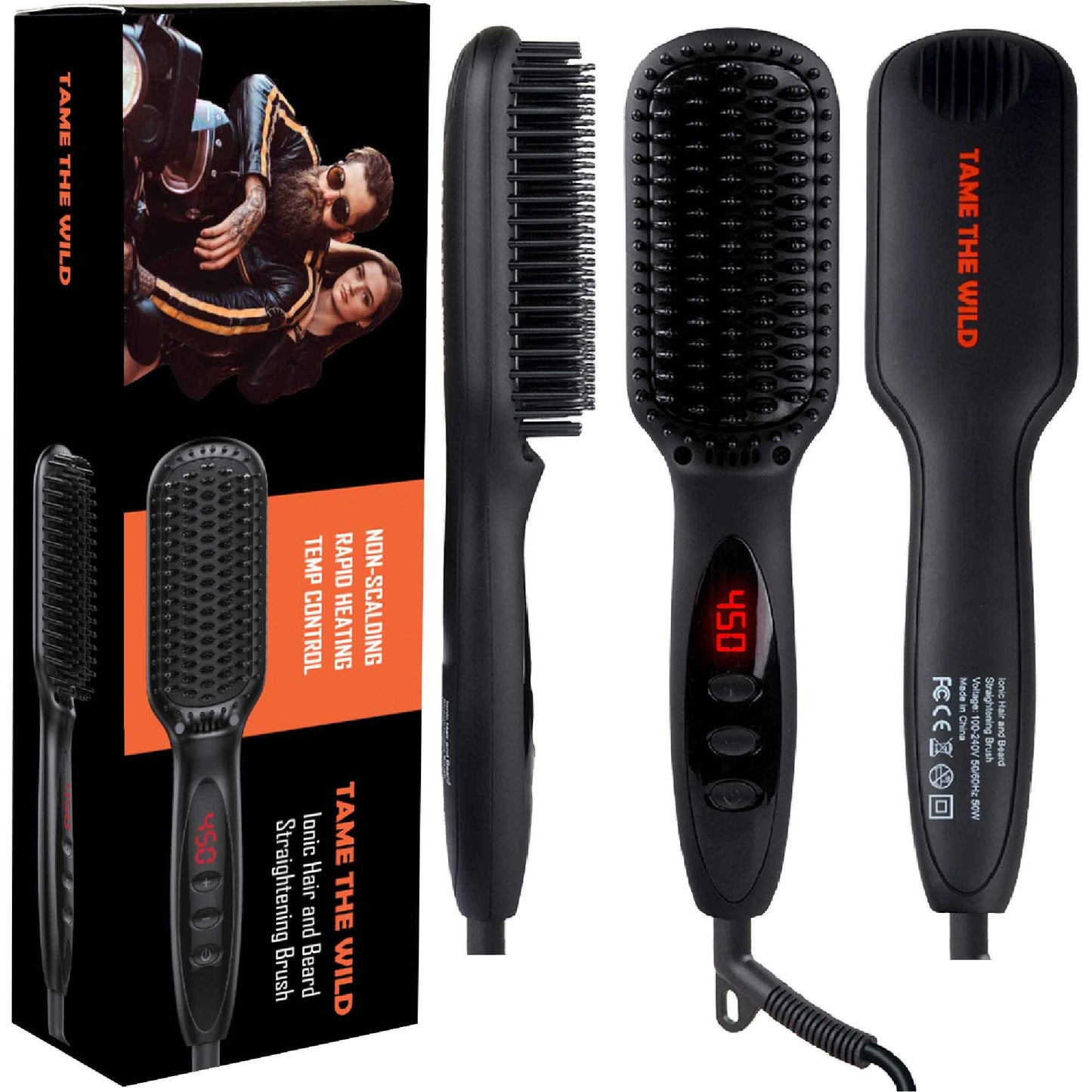 Tame The Wild Pro Beard Straightener for Men - Premium Heated Beard Brush - Anti-Scald Ionic Generator - 12 Temp Settings - LED Display - for Beards Over 2" Long