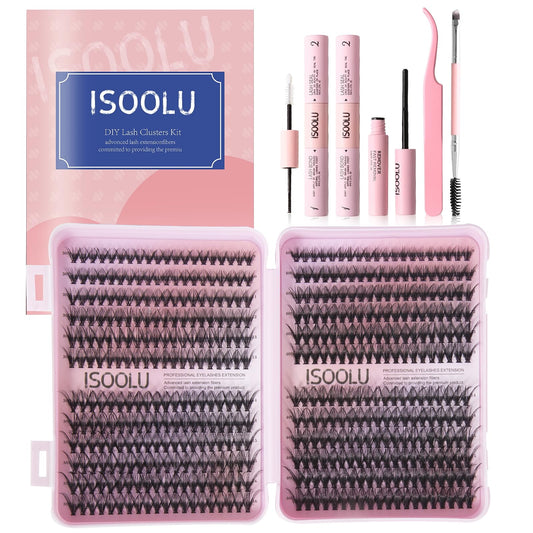 ISOOLU Lash Clusters Kit 480pcs DIY Lash Extension Kit Individual Eyelash Extension Kit,30D+40D 9-16mm with Cluster Lashes ，2pcs Bond and Seal，Lash Tweezers，Eyelash Brush.