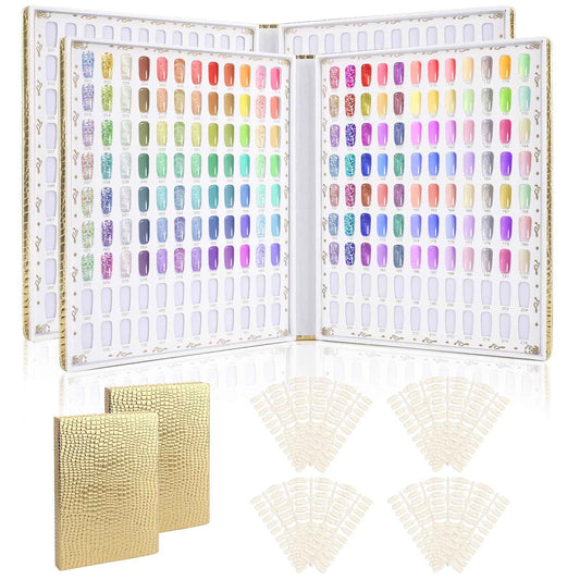 Segbeauty 2 Pack 216 Colors Nail Display Book, Nail Gel Polish Display Chart with 480 False Nails Tips, Professional Nails Color Swatches Book with Golden PU Leather Cover for Salon DIY Art