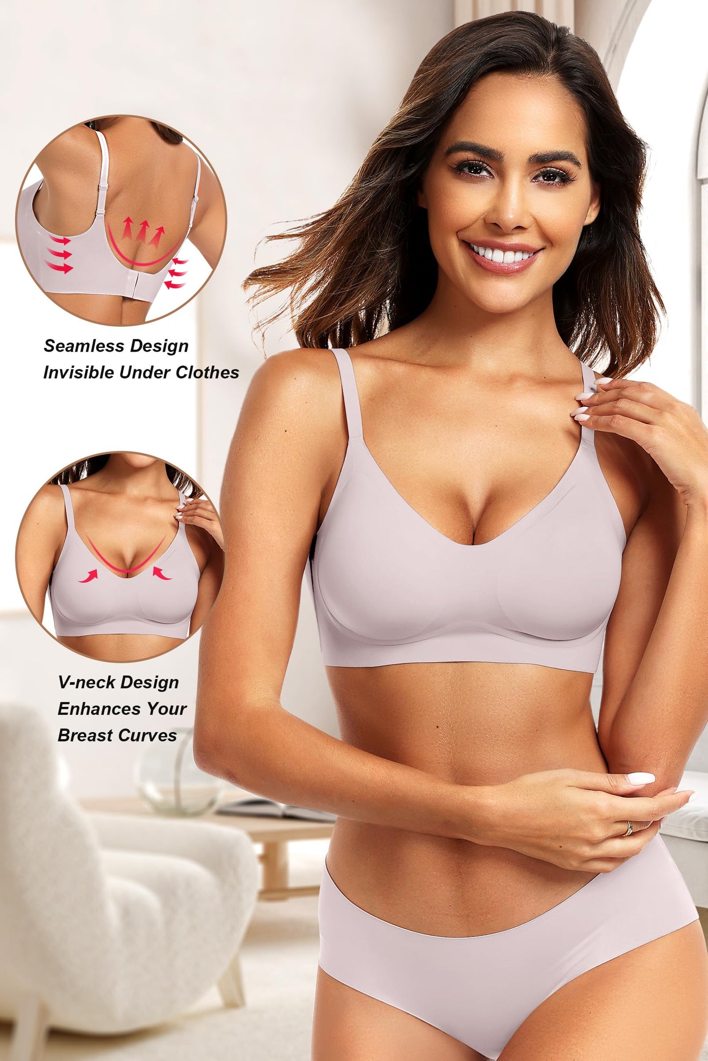 Vertvie Womens Seamless Bra No Underwire Comfort Push Up Bras Buttery Soft Wireless Bralette Full Coverage Sport Everyday Bra(Pink,Small)