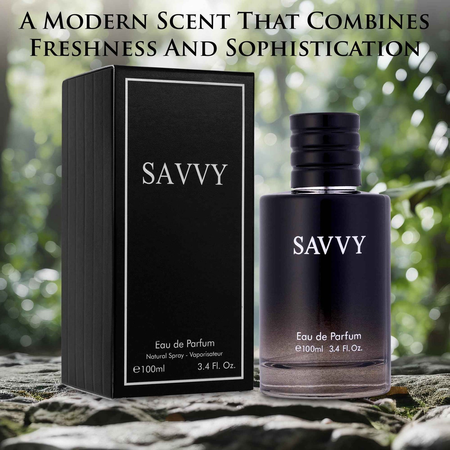 Savvy for Men Eau De Parfum - Sophisticated Male Fragrance Composition of bergamot, Pepper, Lavender, Star Anise & Nutmeg - Base of Peppery & Vanilla - Go-To Daily Scent - Elegant 100ml Bottle