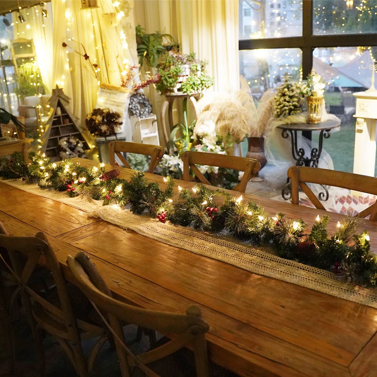 Pre-Lit Artificial Christmas Garland, Green, White Lights 50, Decorated with Pine Cones, Berry Clusters, Plug in, Christmas Decorations, 9 Feet