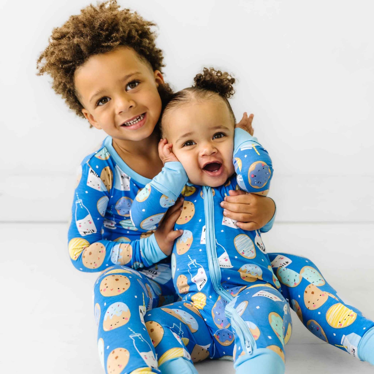 Little Sleepies Two-Piece Pajama Set for Boys & Girls, Soft Viscose from Bamboo Toddler Pajamas for Kids, Family Matching PJs, Blue Cookies & Milk, 18-24M