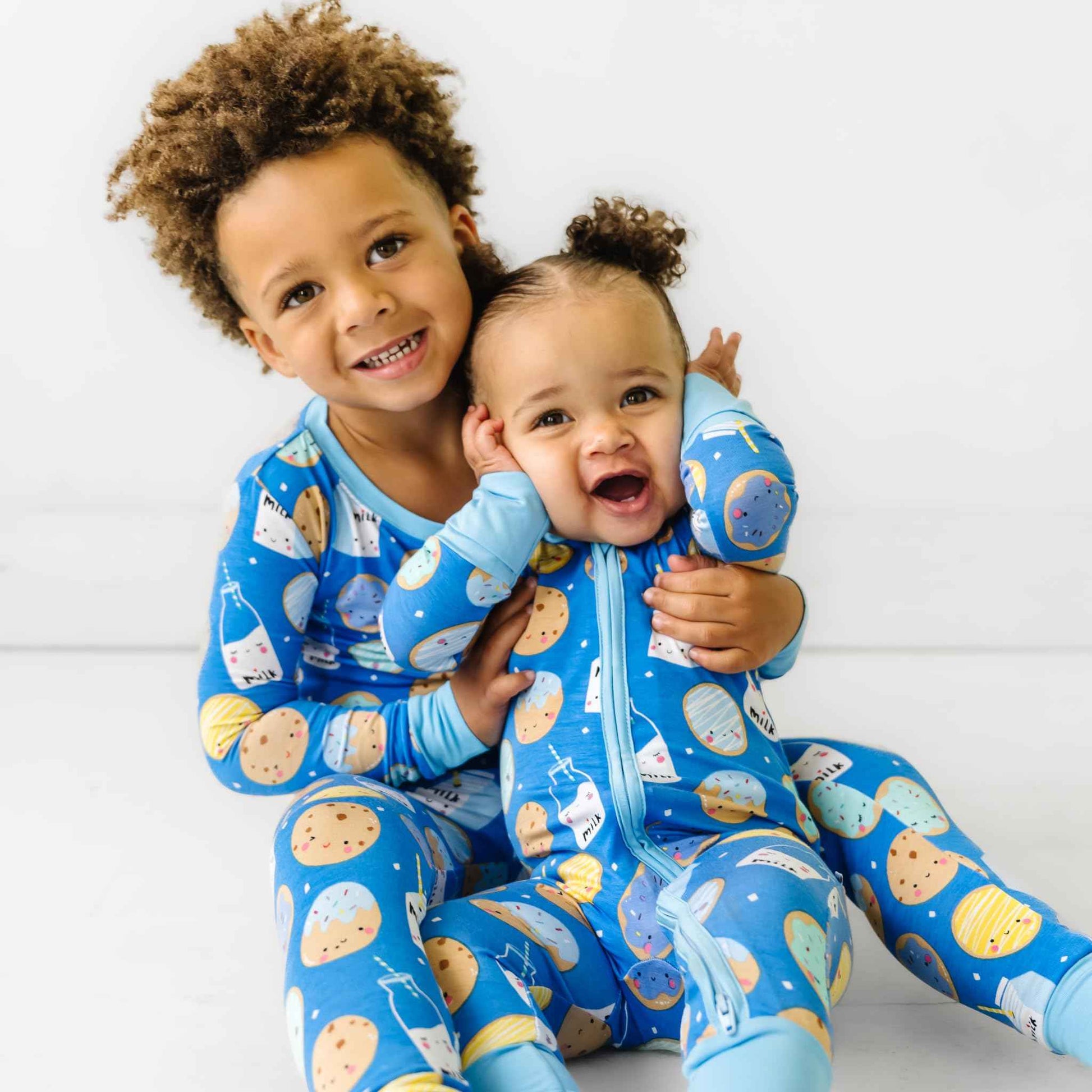 Little Sleepies Two-Piece Pajama Set for Boys & Girls, Soft Viscose from Bamboo Toddler Pajamas for Kids, Family Matching PJs, Blue Cookies & Milk, 18-24M