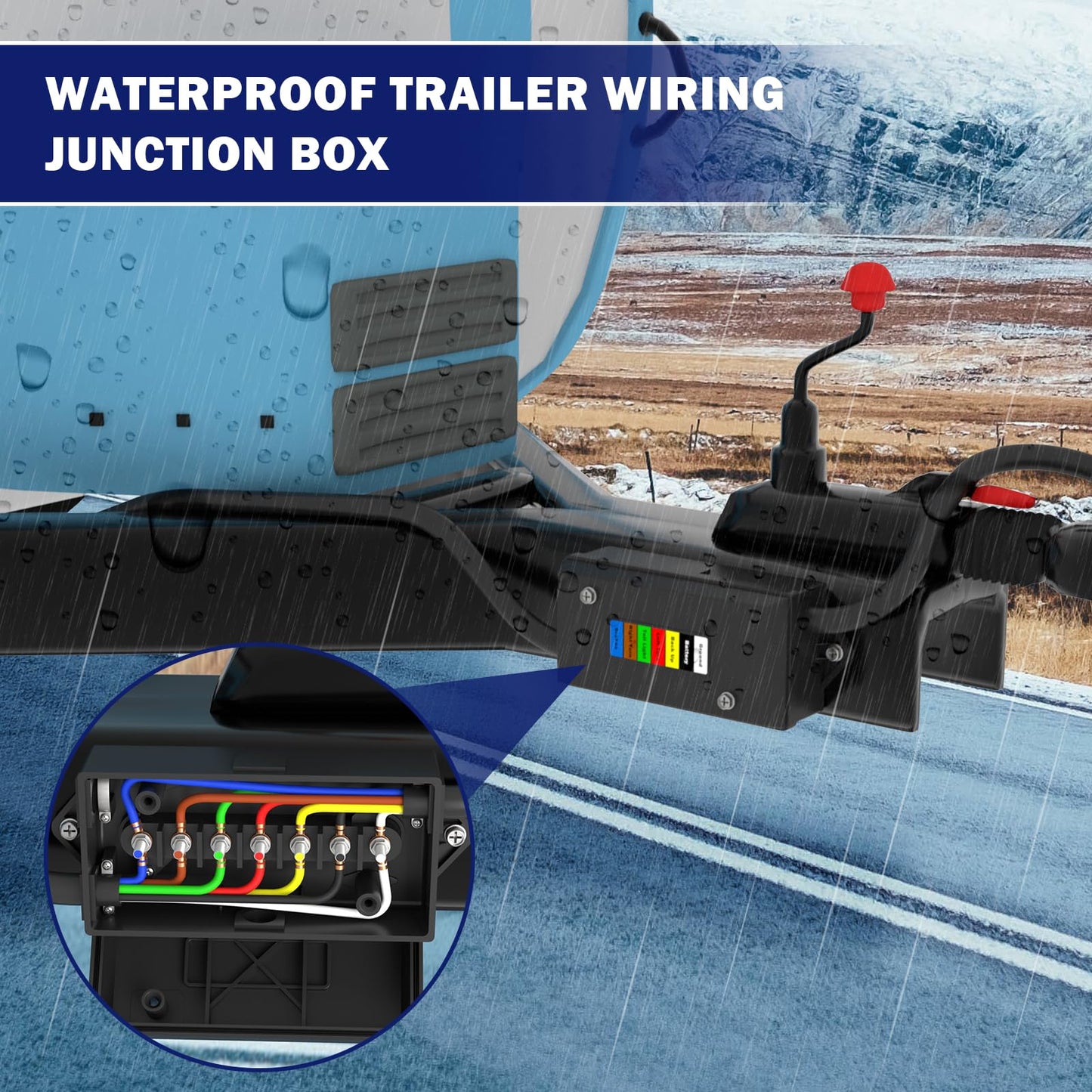 CheeMuii 7 Way Trailer Junction Box Weatherproof 7 Pin Trailer Wiring Box 7 Color-Coded Electric Wires Connection Box for RV Camper Trailer Light Rewiring