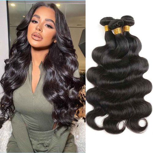 Body Wave Bundles Human Hair 14 16 18 Inch Human Hair 3 Bundles 100% Unprocessed Brazilian Raw Weave Bundle Human Hair Extensions for Black Women Natural Color