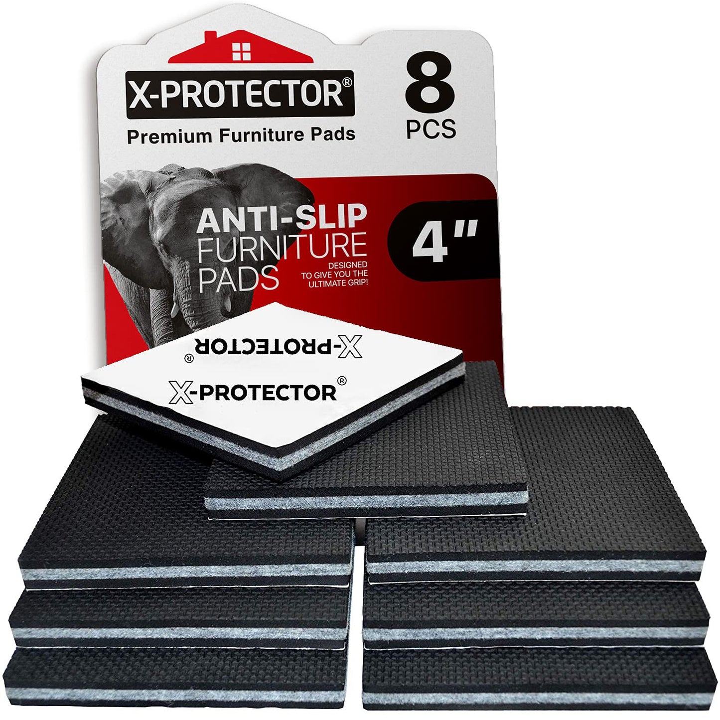 Non Slip Furniture Pads X-PROTECTOR - 8 PCS 4" - Premium Furniture Grippers! Rubber Feet Hardwood Floor Protectors for Furniture Legs - Couch Stoppers - Keep Your Furniture in Place Forever!