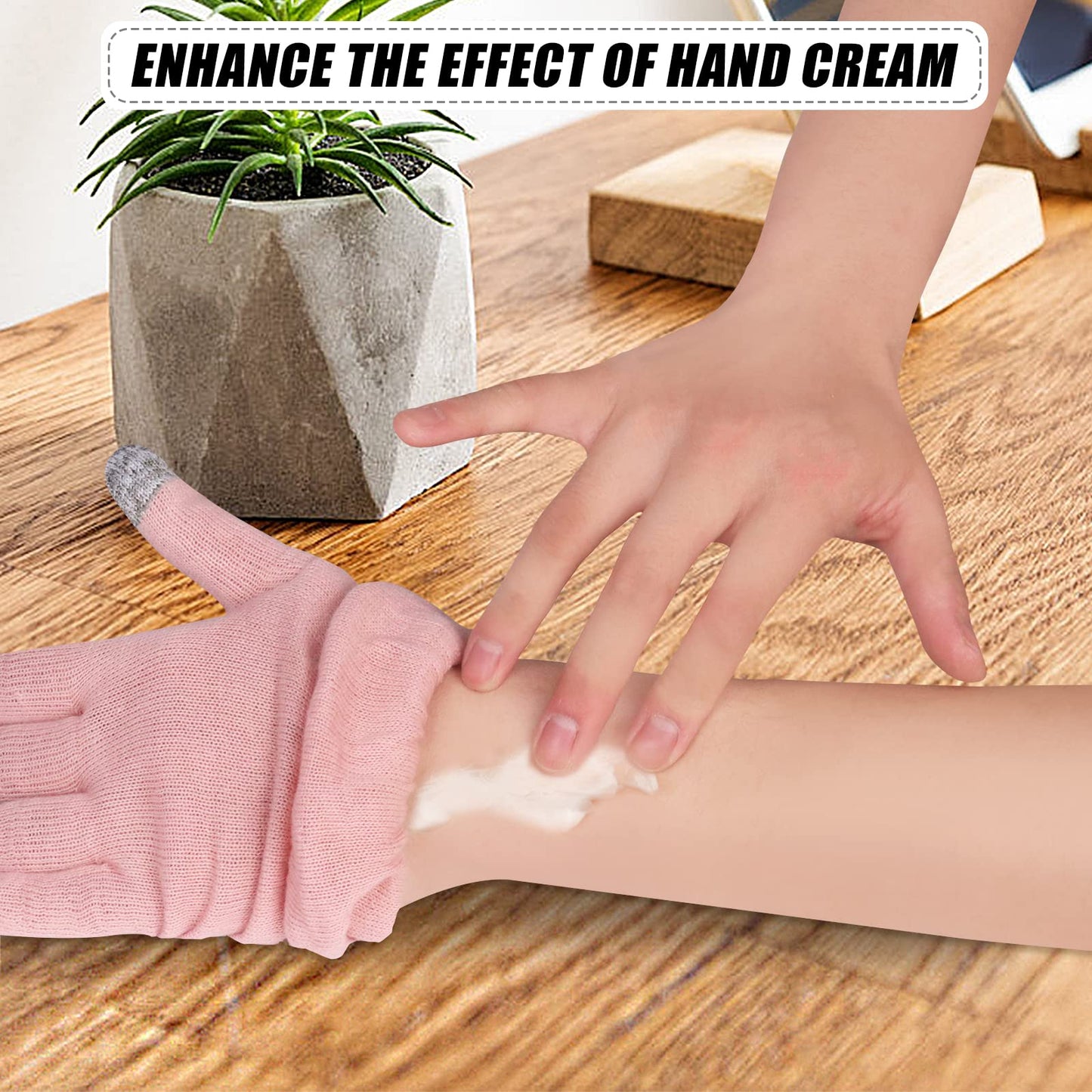 Donfri Cotton Moisturizing Gloves Overnight 2 Pairs Touchscreen Fingers for SPA Dry Hands Hand Care Day and Night Moisturizing (Medium-Pink)