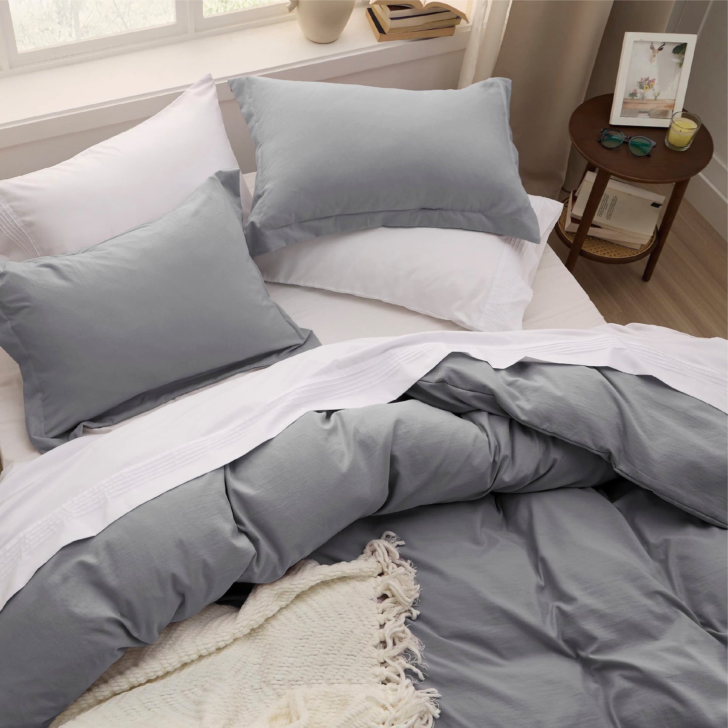 Bedsure Grey Twin Duvet Cover Set - Soft Prewashed Duvet Cover Twin Size, 2 Pieces, 1 Duvet Cover 68x90 Inches with Zipper Closure and 1 Pillow Sham, Comforter Not Included