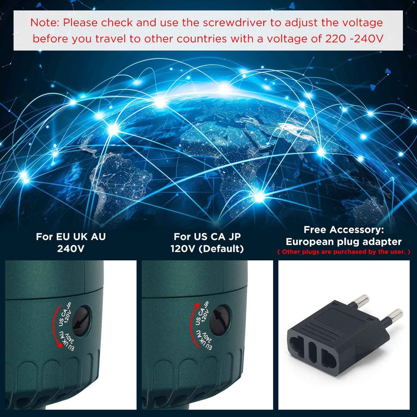 Aima Beauty Hair Dryer Brush Dual Voltage Worldwide Travel Blow Dryer Brush Hot Air Brush Oval Barrel 110-120V/220-240V 360°Airflow,Negative Ionic Frizz-Free Dry/Straightening/Voluming, Dark Green