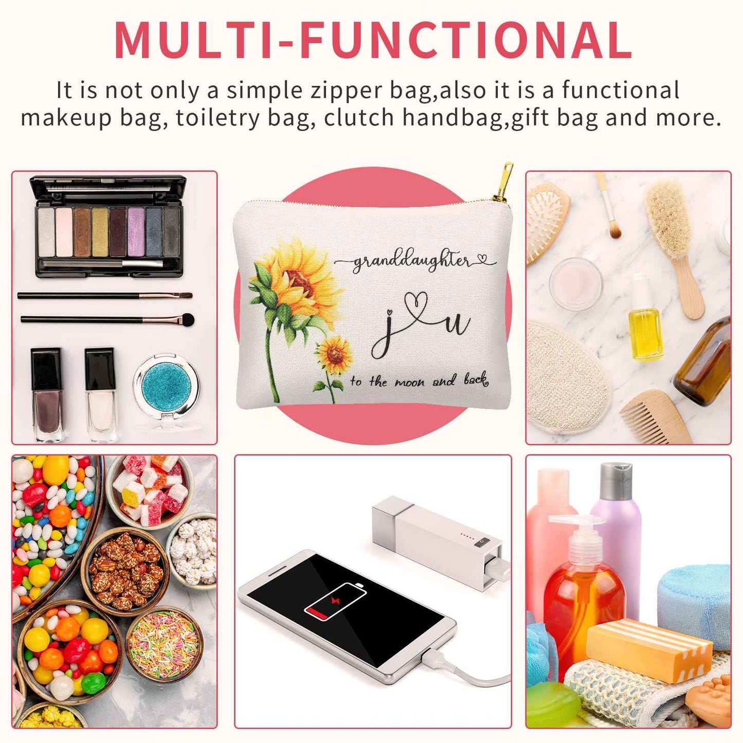 Granddaughter Gifts from Grandma Grandpa, Blessing Gift for Granddaughter, Linen Makeup Toiletry Bags for Women, Granddaughter Birthday Christmas Goodbye Graduation Gifts