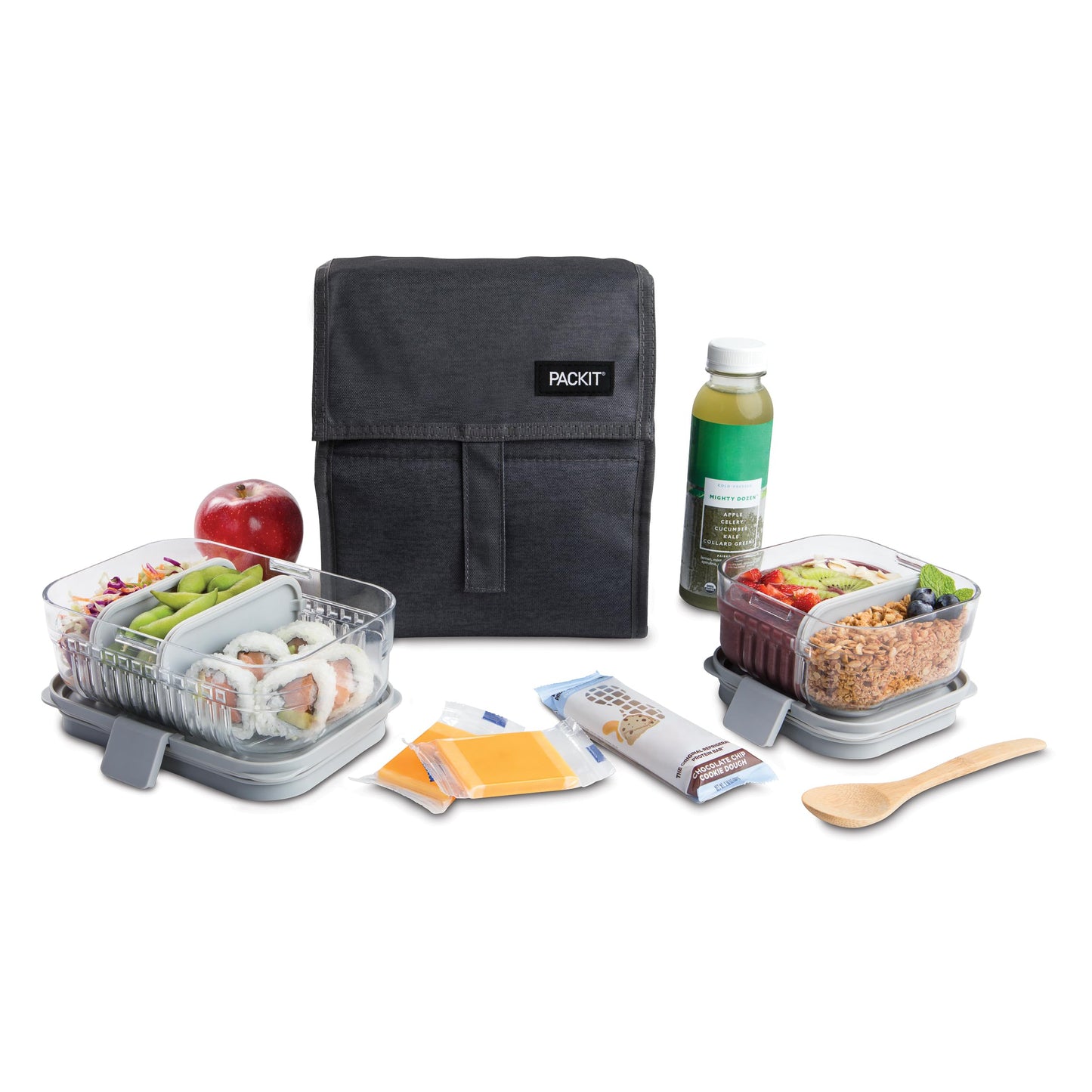 PackIt® Freezable Lunch Bag, City Charcoal, Built with EcoFreeze® Technology, Foldable, Reusable, Zip and Velcro Closure with Buckle Handle, Designed for Work Lunches and Fresh Lunch On the Go