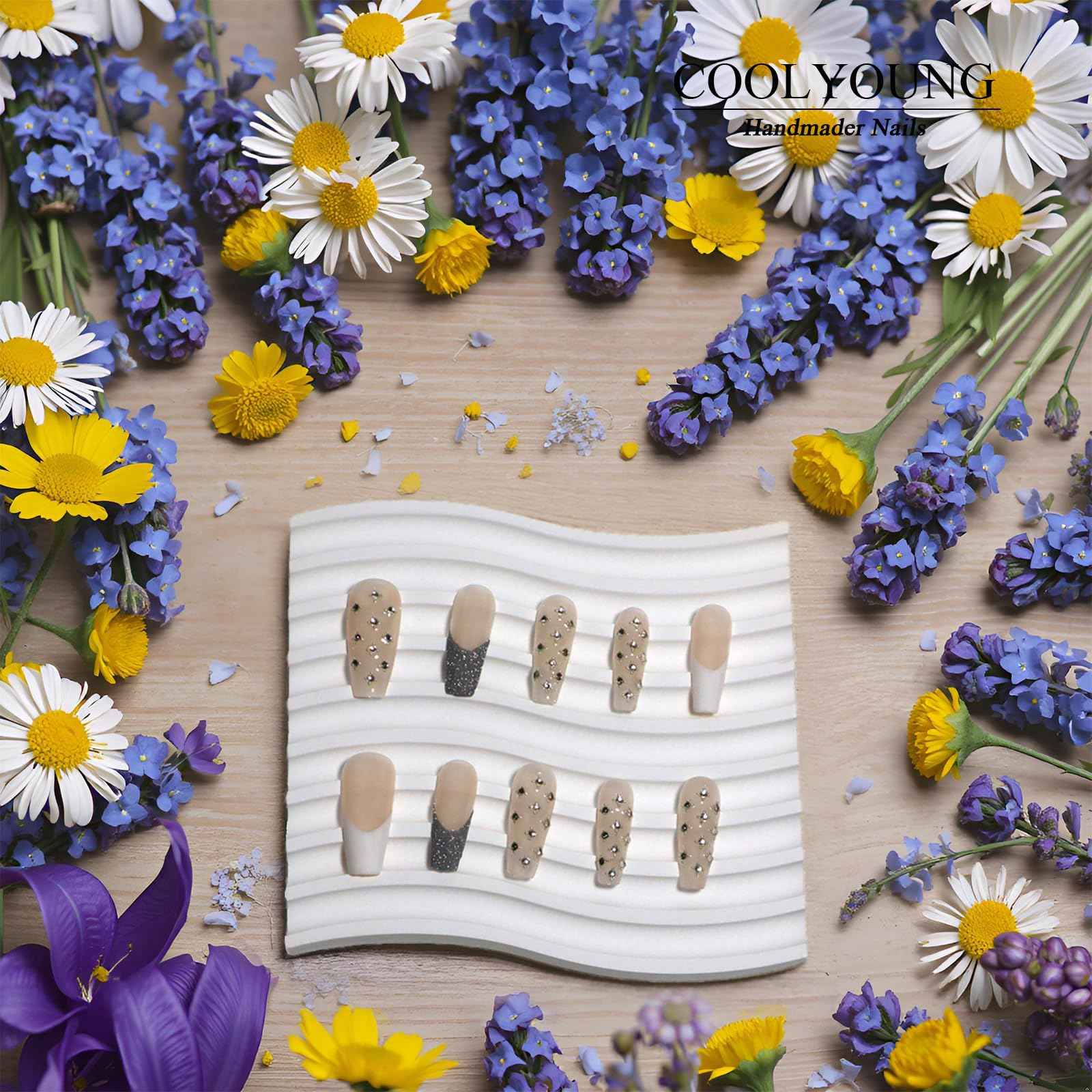 Handmade Press on Nails — COOLYOUNG Coffin Press on Nails, Press On Nails, Bundle Price of "Dream Angels" and "Starry Sky" (M)