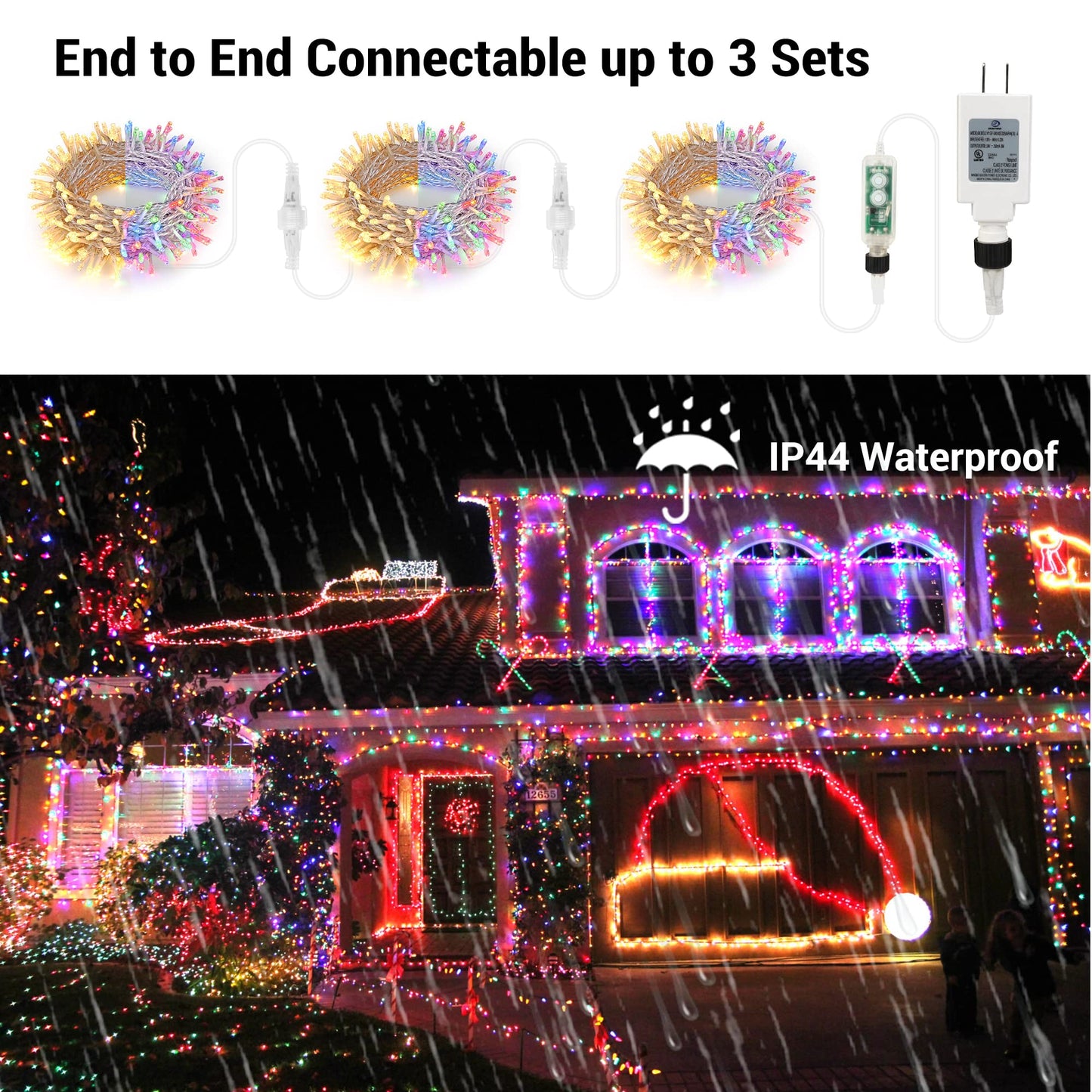 Brizled Color Changing Christmas Lights, 300 LED Christmas String Lights Connectable, 115ft 11 Modes Christmas Tree Lights Warm White & Multicolor Clear Wire Xmas Lights Remote for Xmas Party Home