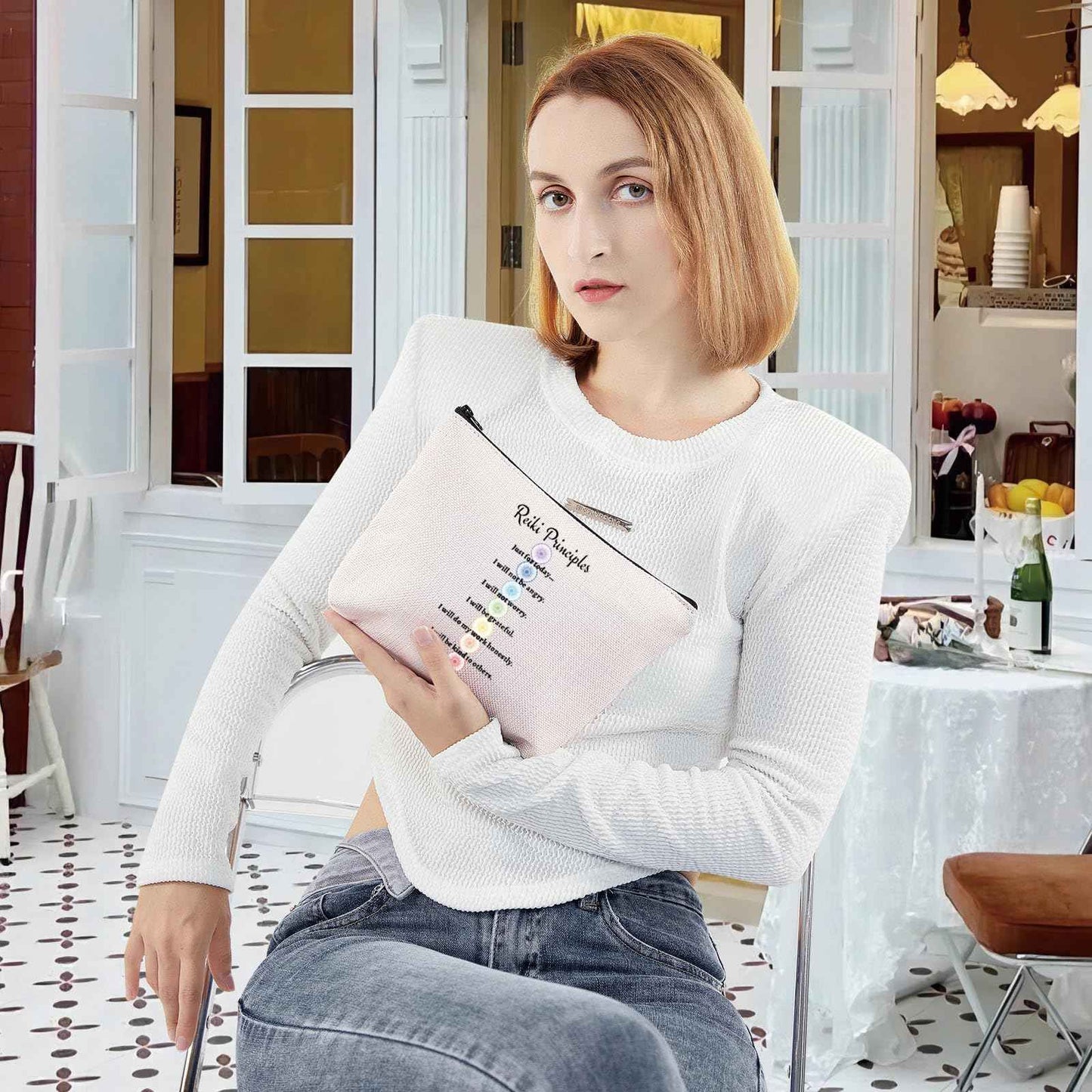 G2TUP Reiki Master Yoga Teacher Makeup Bag Just for Today Inspirational Spiritual Gifts Reiki Chakra Healing Zipper (Just for Today)