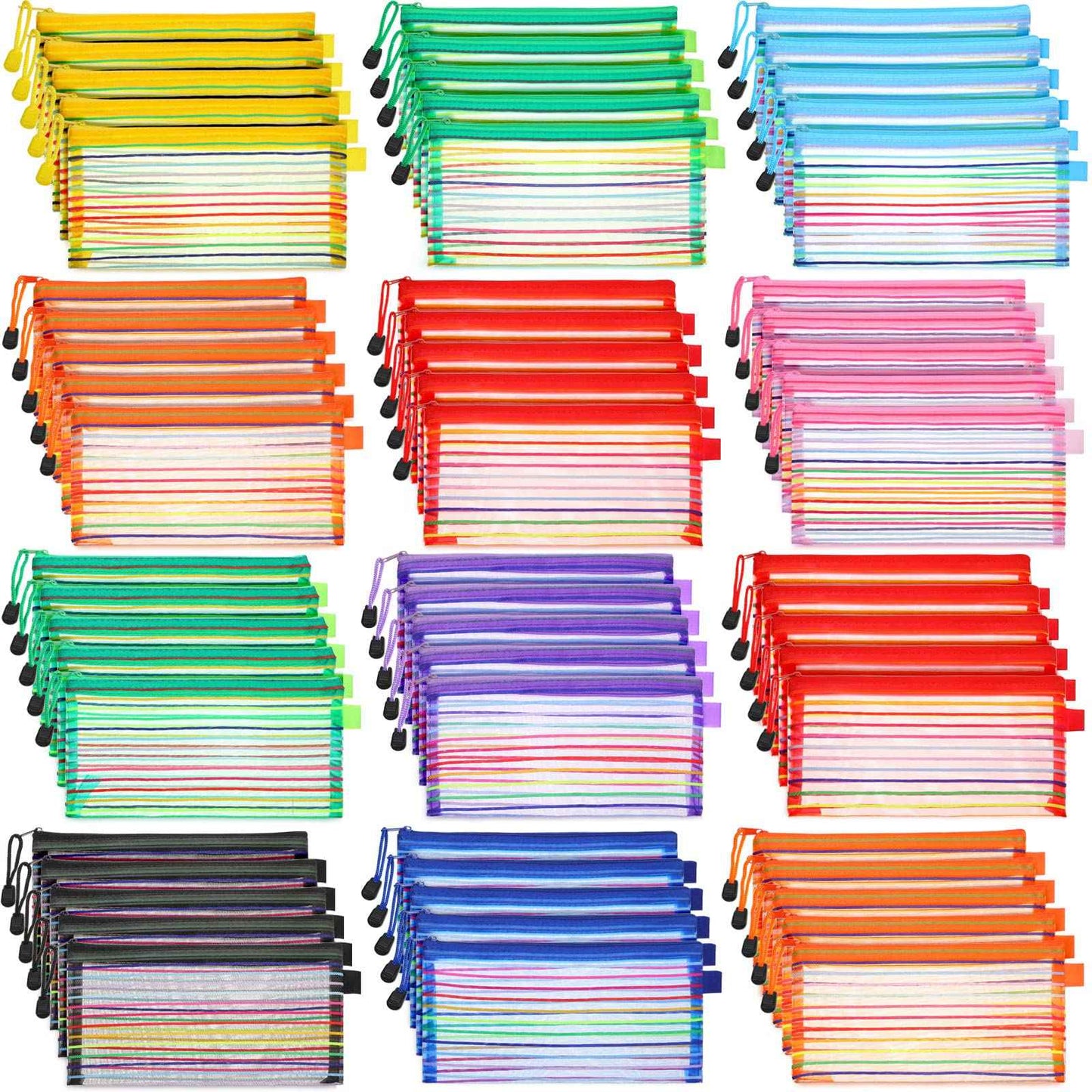 Leelosp 80 Pcs Mesh Zipper Pouch Bulk Back to School Pencil Storage Pouch Mesh Cosmetics Bags Toiletry Makeup Bags for Office Travel Organization(Elegant Color,9 x 4.7 Inch)