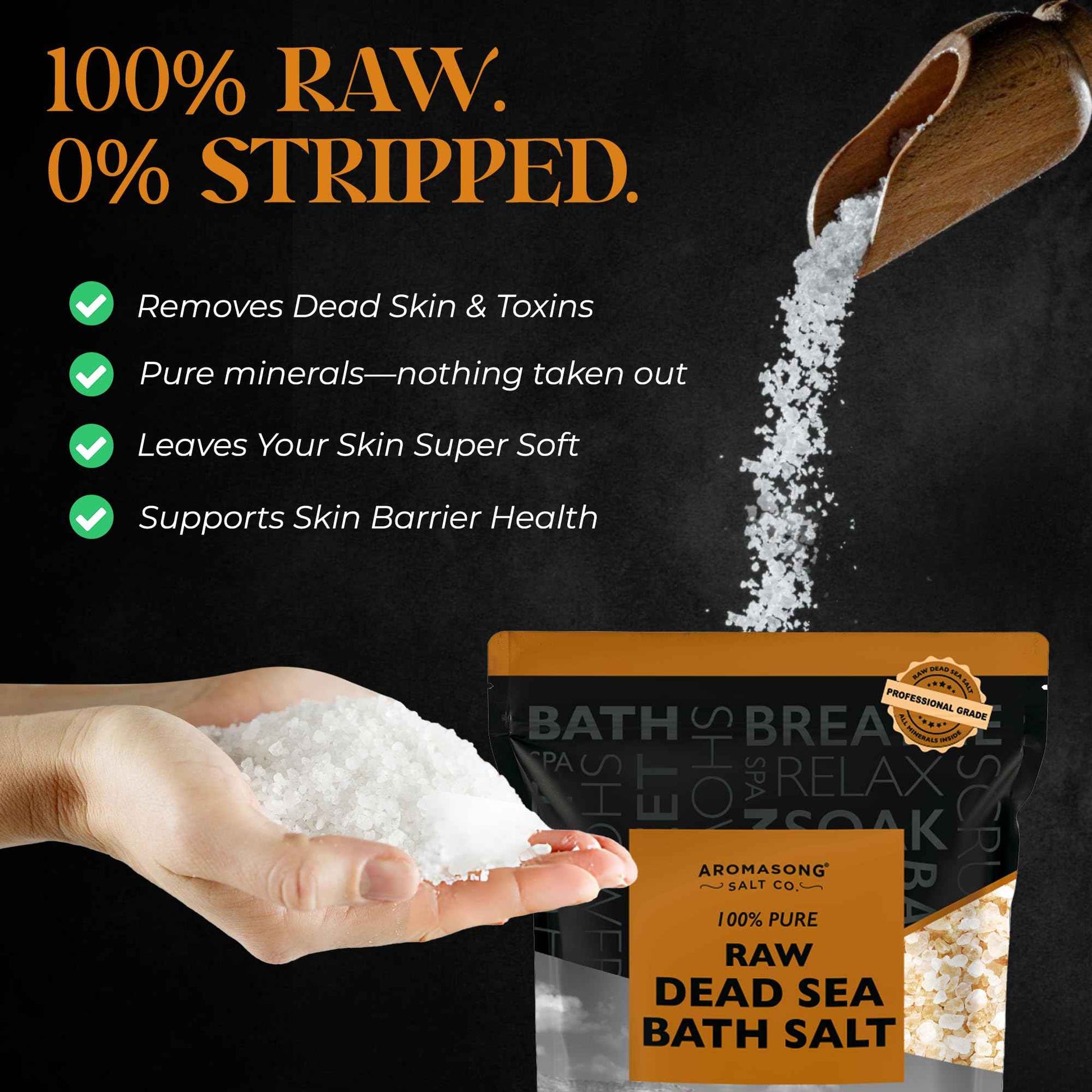 Aromasong Raw Dead Sea Salt for Soaking - Minimal Cleaned Bath Salt Soak - 10 Lbs (2 x 5 lb. Bags) Bulk Resealable Pack - Leaves Your Skin Softer Then Epsom Salt