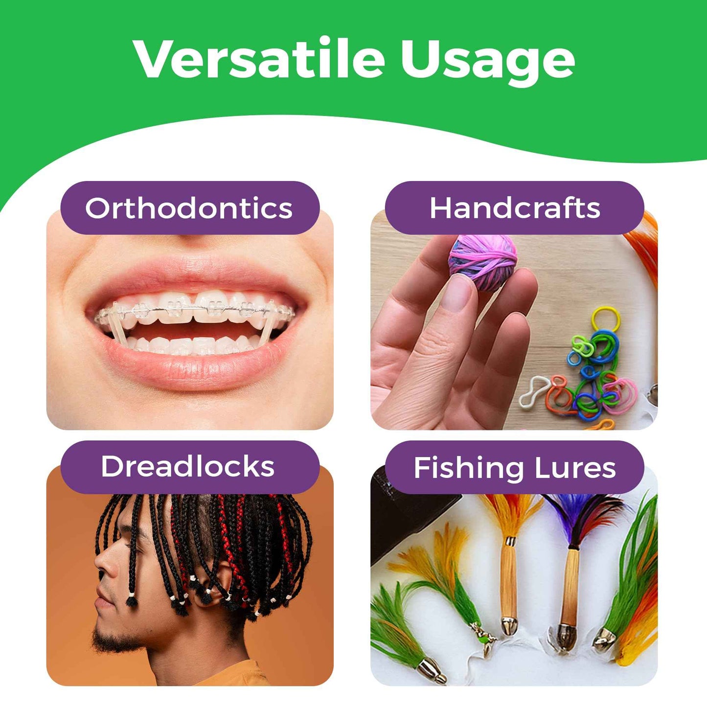 Orthodontic Rubber Bands for Braces - Premium Quality Elastic Teeth Rubber Bands for Braces, Fix Tooth Gaps, Dreadlocks, Includes Free Elastic Placer - Medium Force 3.5 oz, 1/8 Inch, Neon (500 Pack)